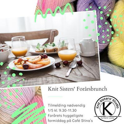 Forårets hyggeligste formiddag i det bedste Knit Sister-selskab afholdes af Knit Sisters' Studio på Café Stina's i Middelfart søndag den 1. maj kl. 9.30.